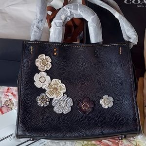 Custom Coach Rogue bag, black with flowers